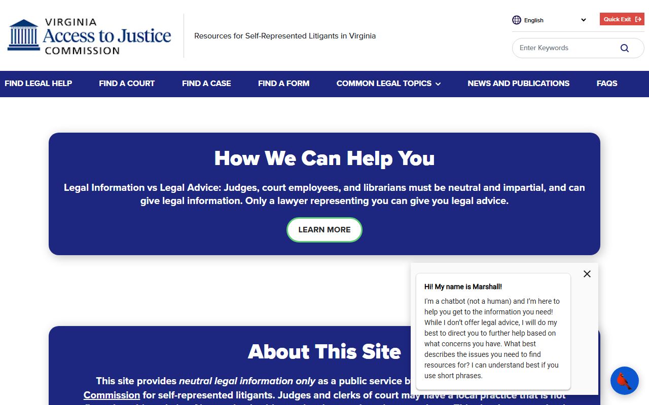 Virginia court self-help site for Arlington County Circuit Court Clerk users