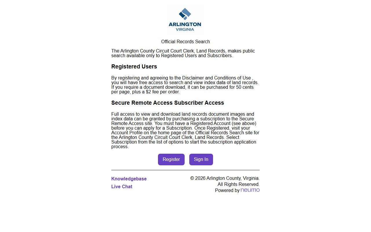 Arlington County land records public search portal for clerk records