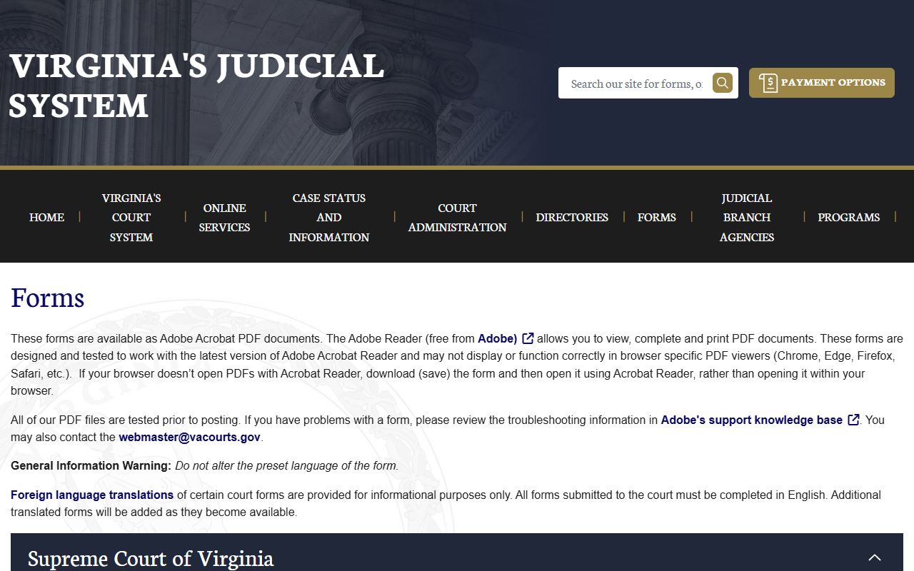 Virginia court forms library for Arlington County Circuit Court Clerk filings