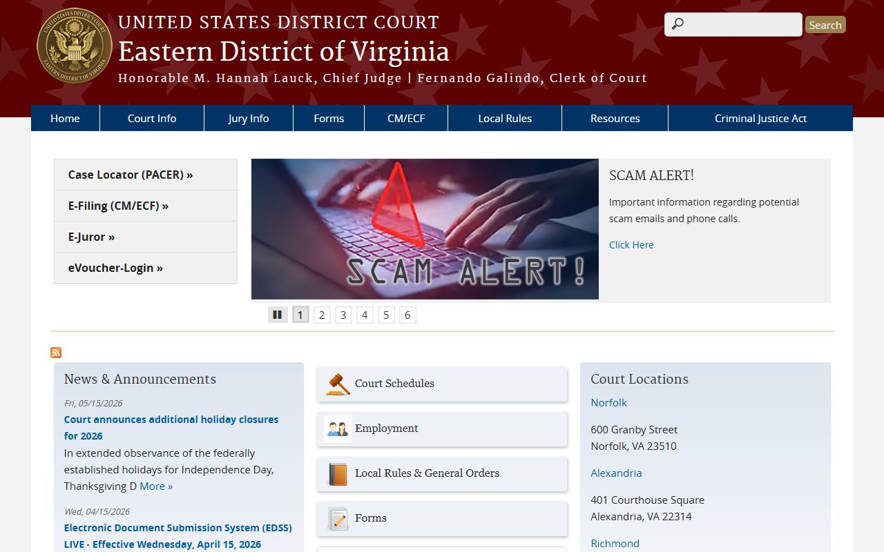 U.S. District Court Eastern District of Virginia dockets for Arlington County cases