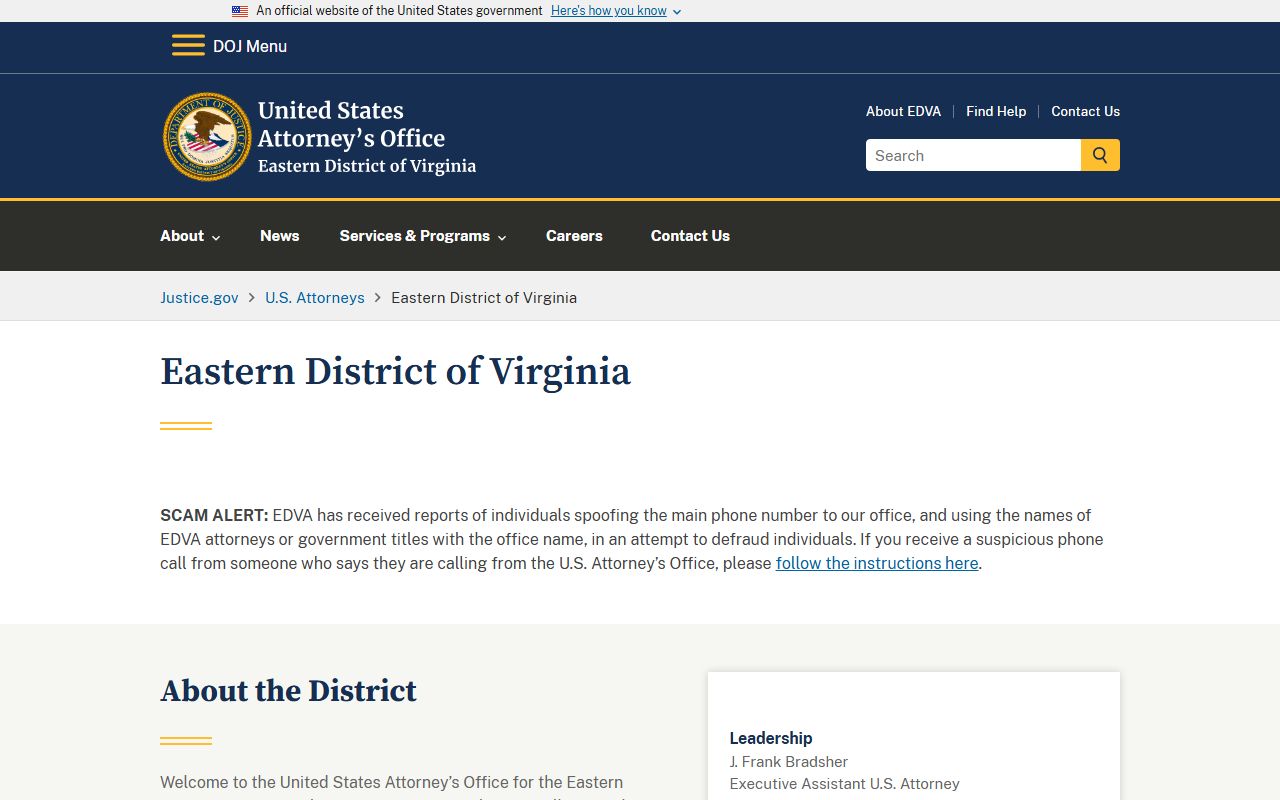 U.S. Attorney Eastern District of Virginia office for Arlington County federal cases