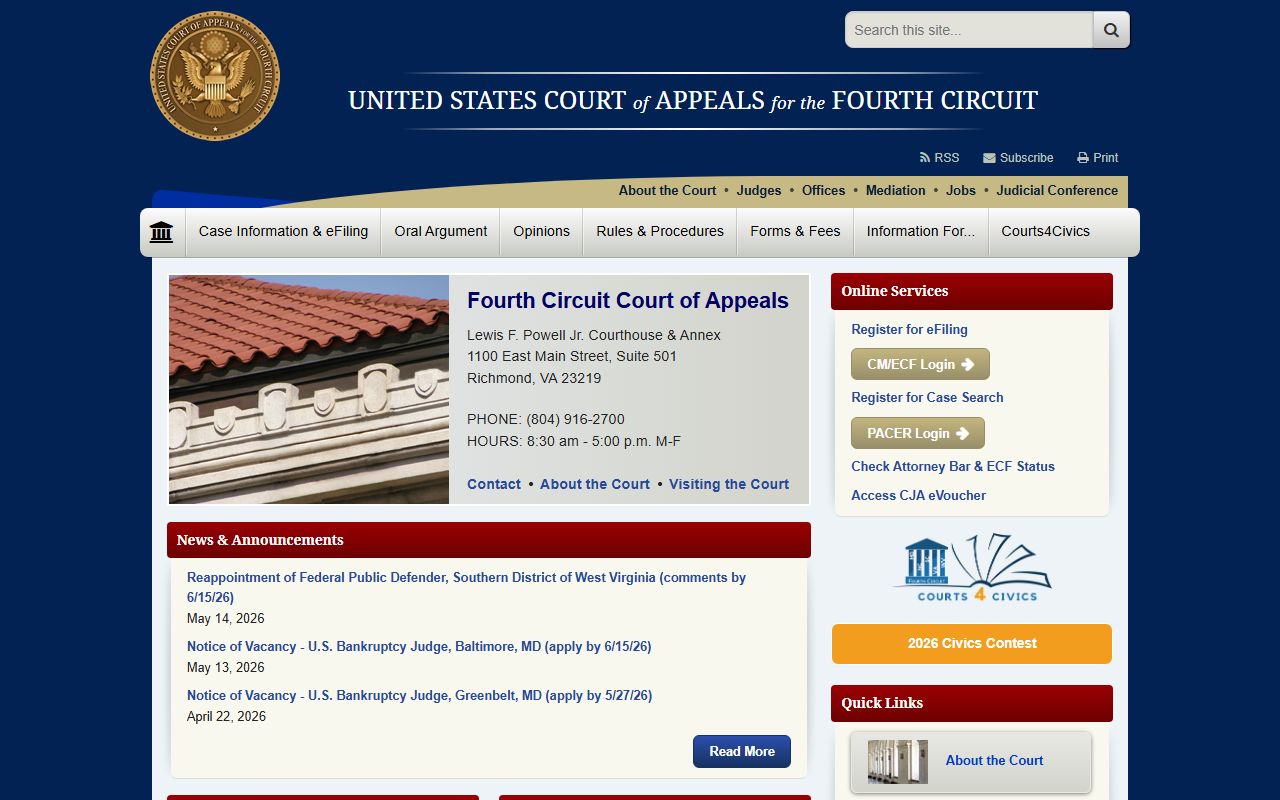 U.S. Court of Appeals Fourth Circuit dockets covering Arlington County federal cases