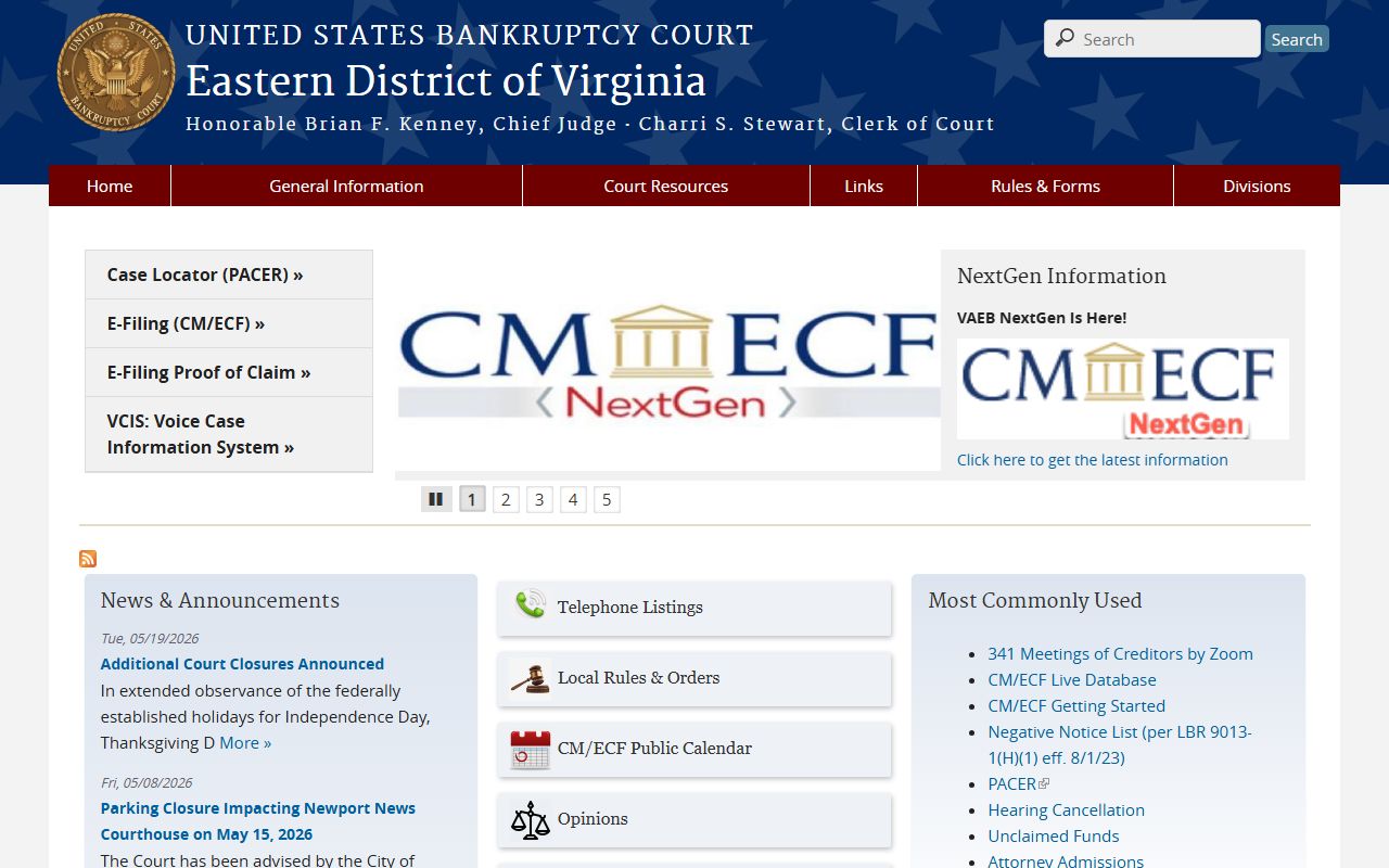 U.S. Bankruptcy Court Eastern District of Virginia dockets for Arlington County filers