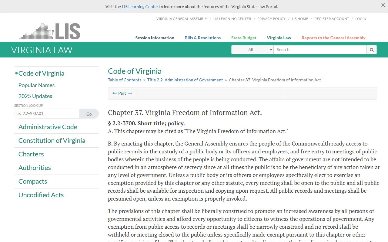 Virginia Freedom of Information Act chapter governing Arlington County court records