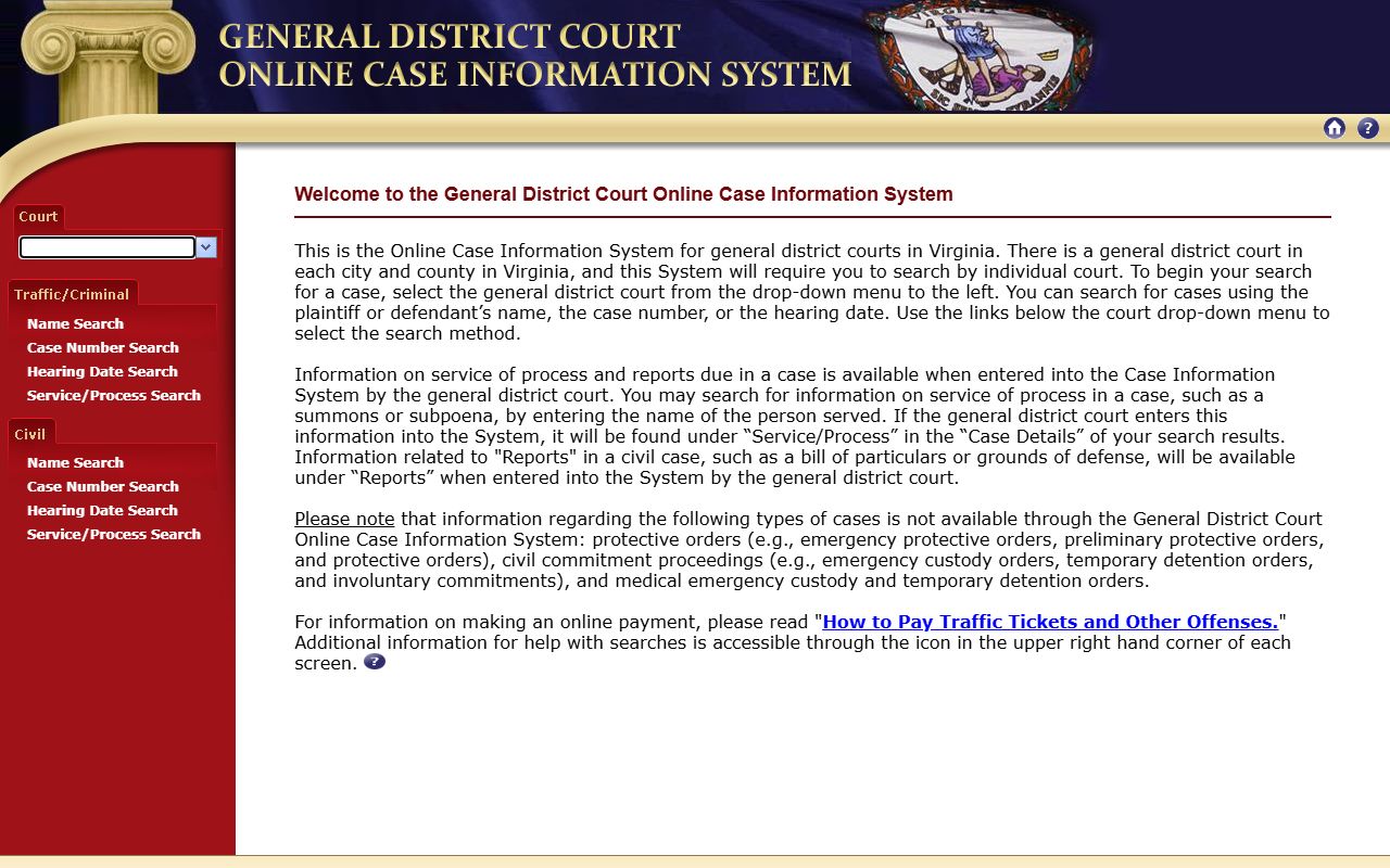 Virginia General District Court case information for Arlington County court records