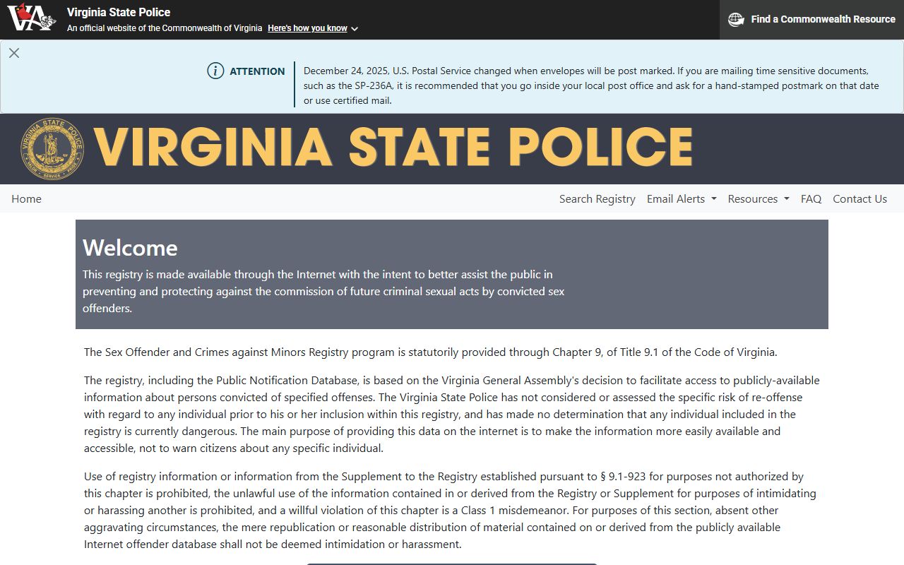 Virginia sex offender registry search for Arlington County criminal records