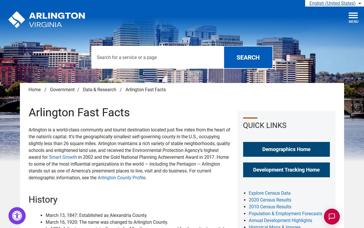 Arlington County fast facts page relevant to the district court caseload