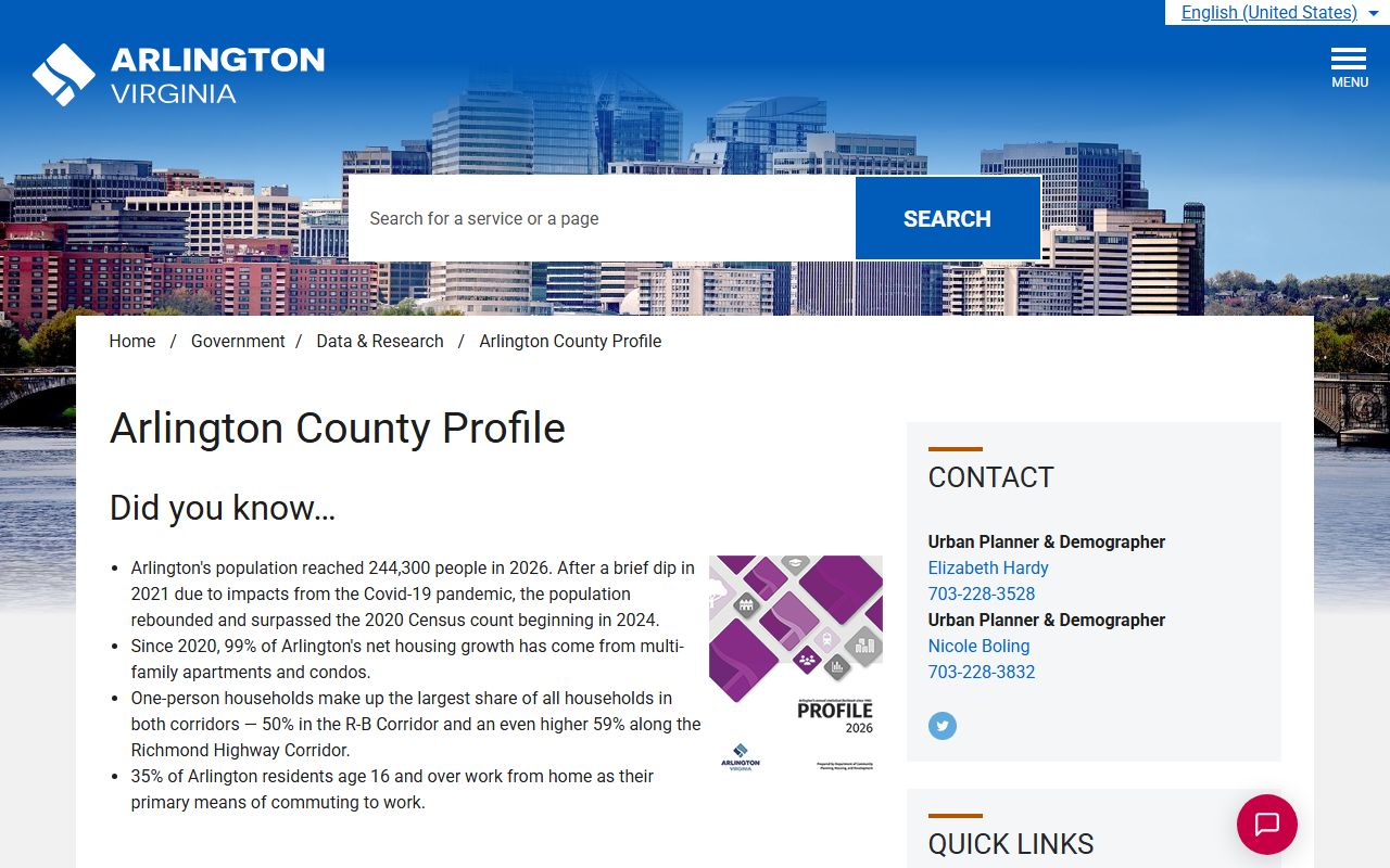 Arlington County profile page providing context for the district courts