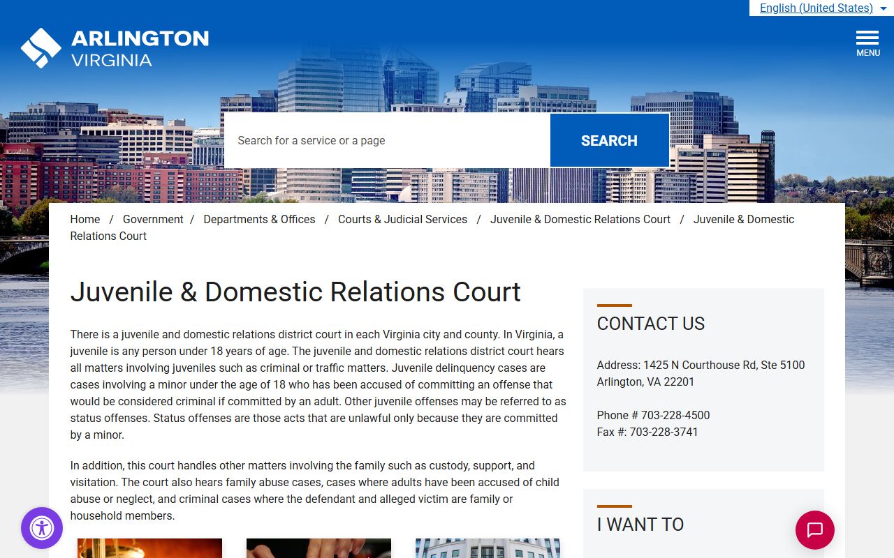 Arlington County Juvenile and Domestic Relations Court records page