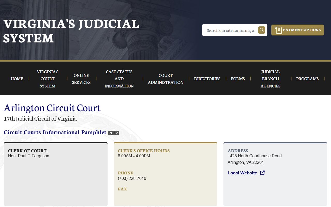 Virginia directory page for the Arlington County Circuit Court