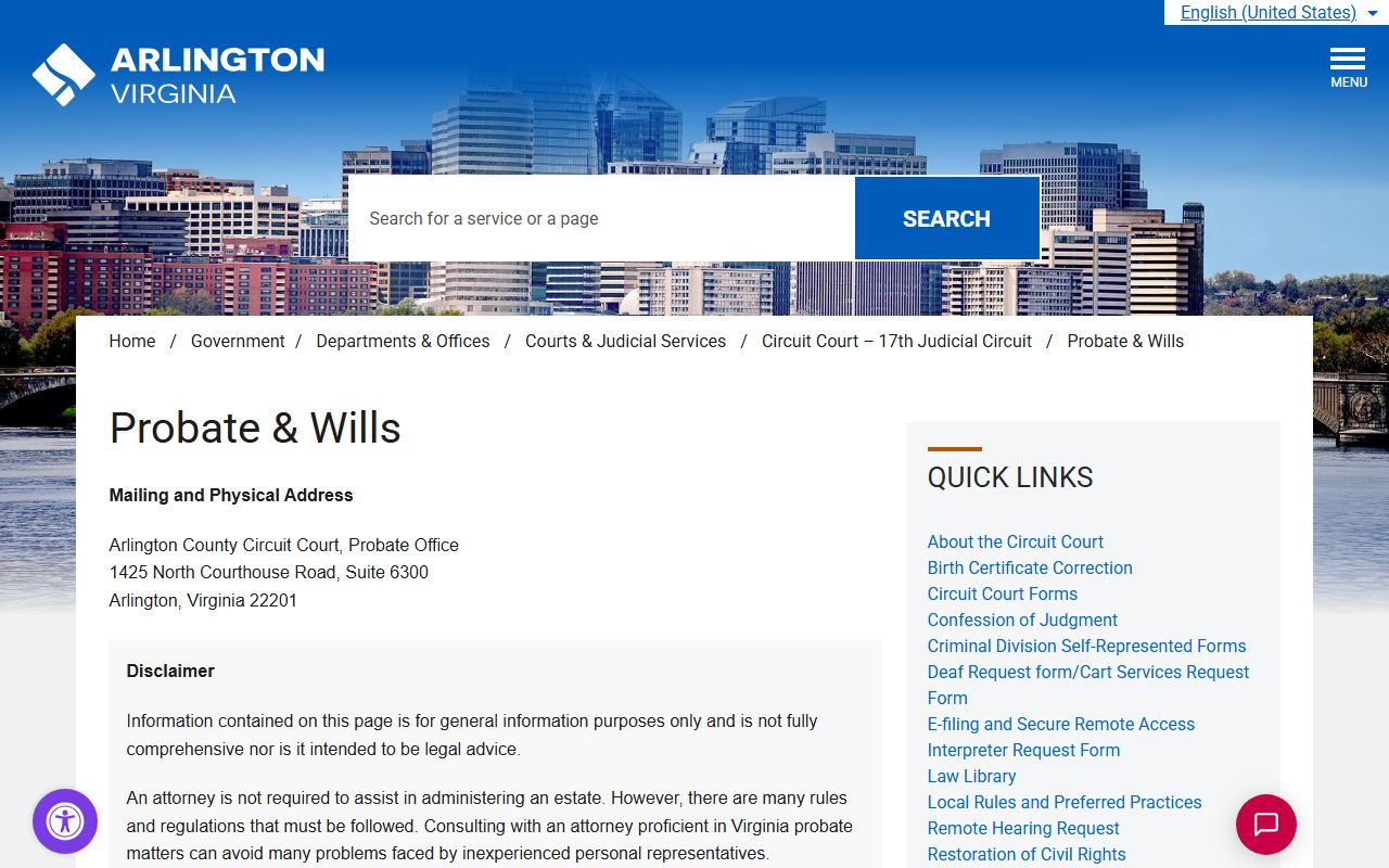 Arlington County probate records and wills page