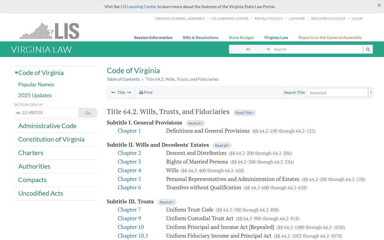 Virginia wills trusts and fiduciaries title for Arlington County probate records