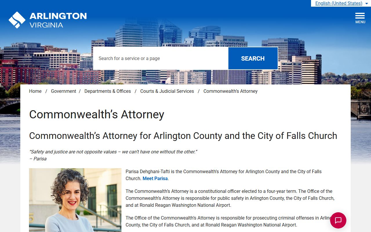 Arlington County Commonwealth's Attorney page for public records and prosecution